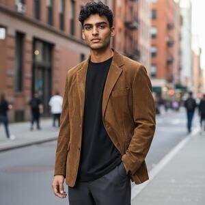 Apt 9 Men's Suede Leather Blazer Jacket Size 46L Brown 3 Button Sport Coat Lined